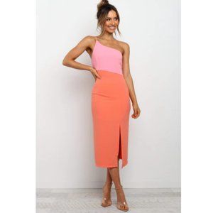 Petal & Pup Xiomar One Shoulder Midi Dress in Orange / Pink Size US 6 NWT $79